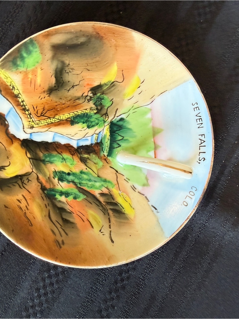 Vintage Japanese Hand-Painted Seven Falls Colorado souvenir nappy ring dish